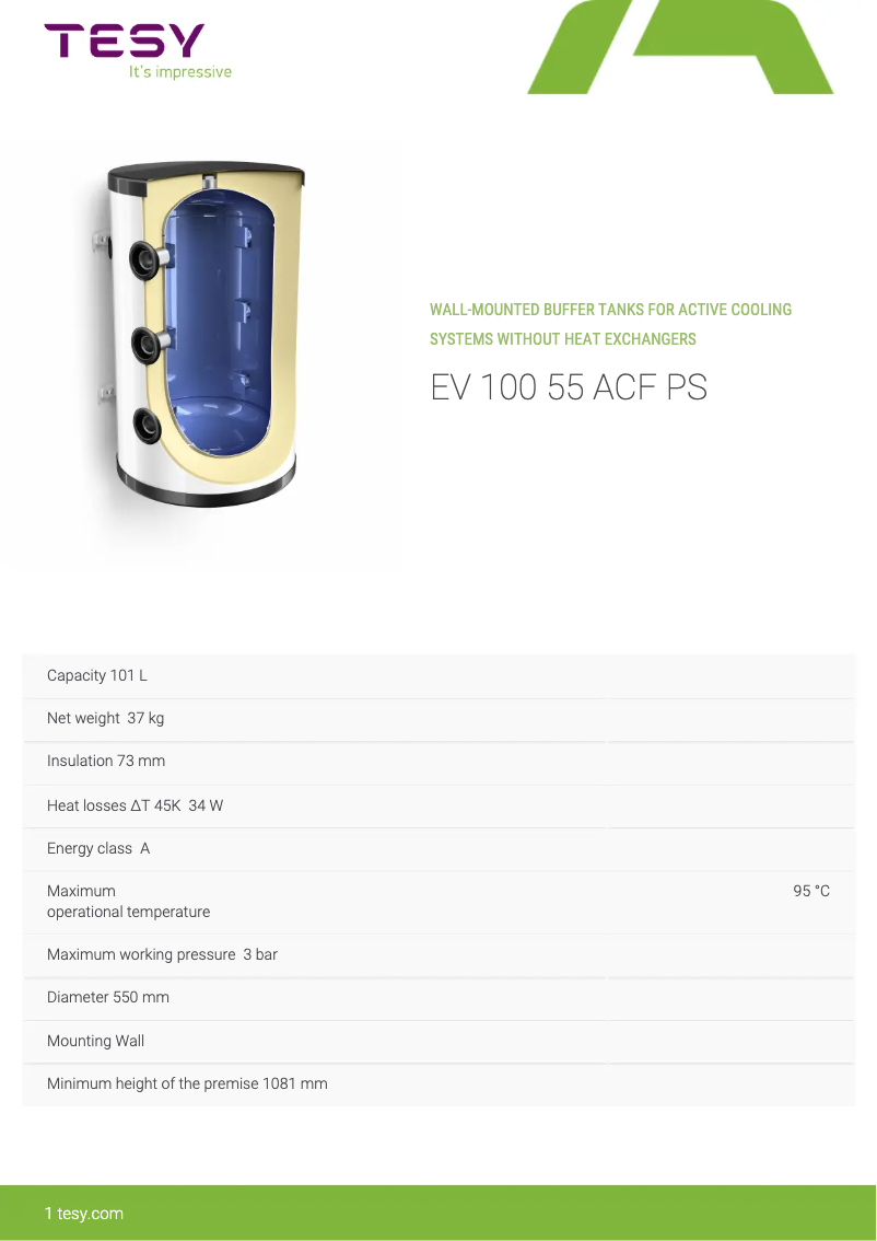 Page 1 de la notice Manuel utilisateur Tesy EV 100 55 ACF PS