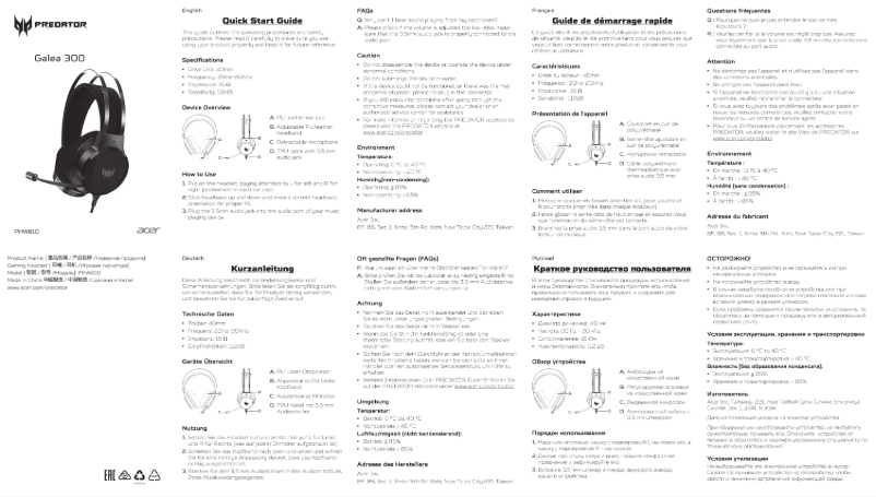 Page 1 de la notice Guide de démarrage rapide Acer Predator Galea 300