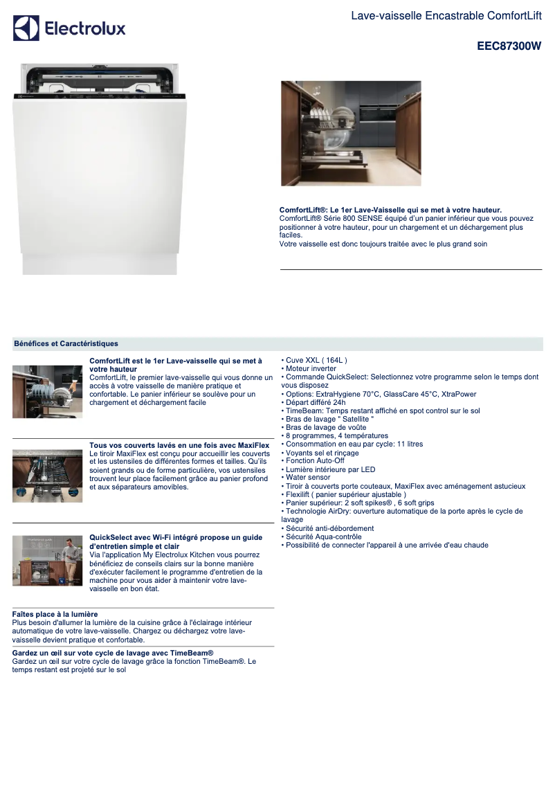 Page 1 de la notice Fiche technique Electrolux EEC87300W