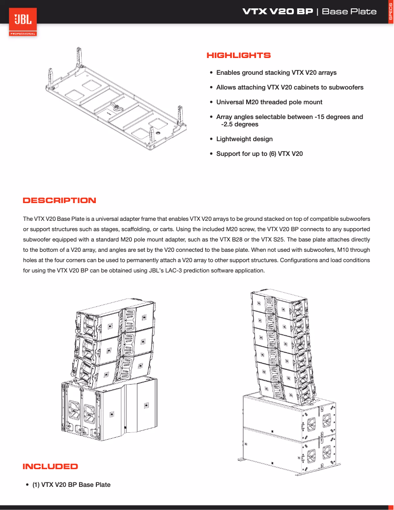 Page n°1 - Fiche technique JBL VTX V20 BP
