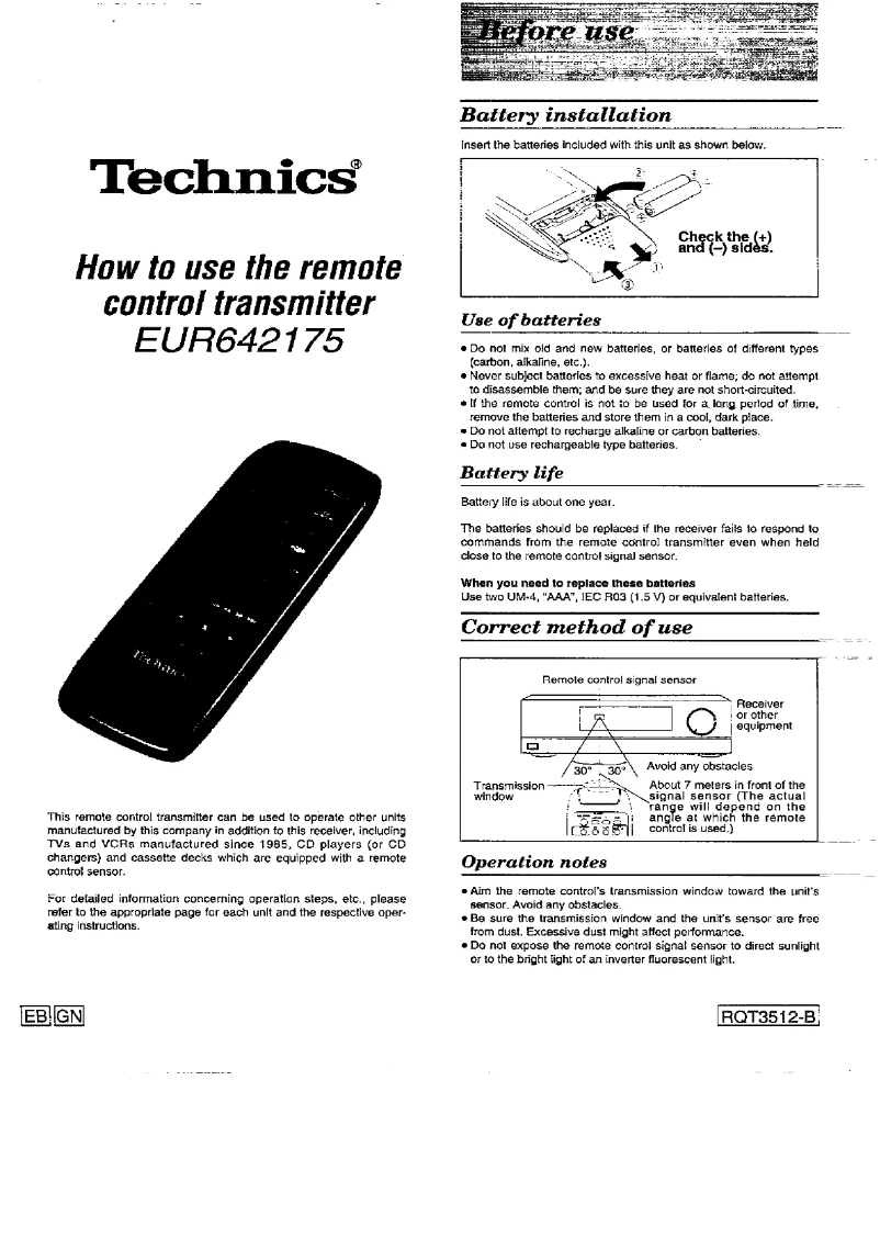 Page 1 de la notice Manuel utilisateur Technics EUR642175