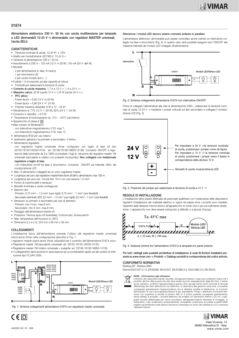 Page 1 de la notice Instructions / montage Vimar 01874