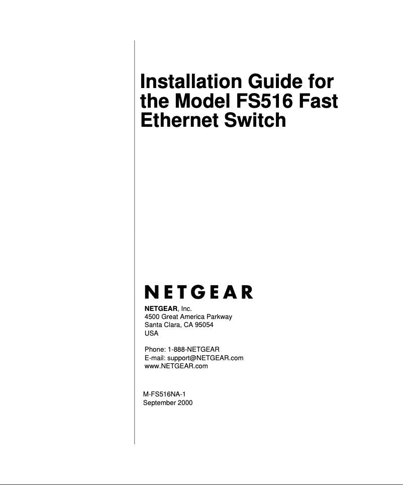 Page n°1 - Guide d'installation Netgear FS516