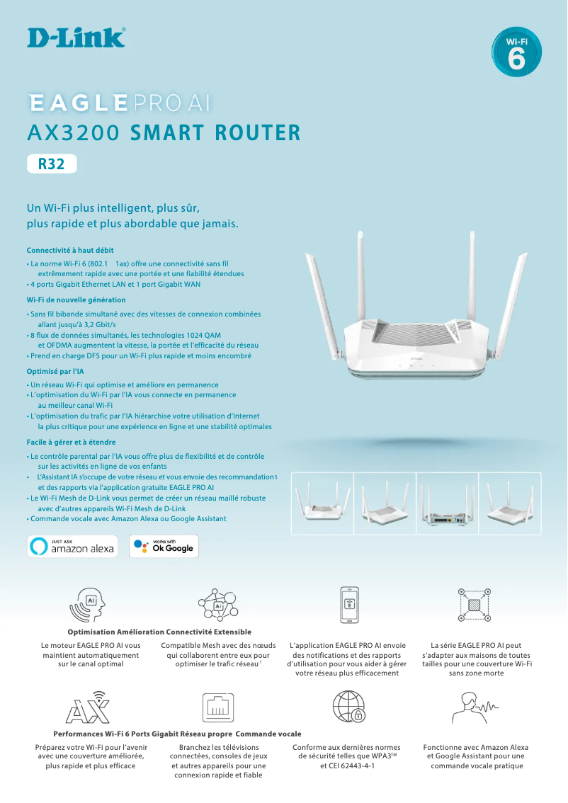 Page 1 de la notice Fiche technique D-Link Eagle Pro AI R32