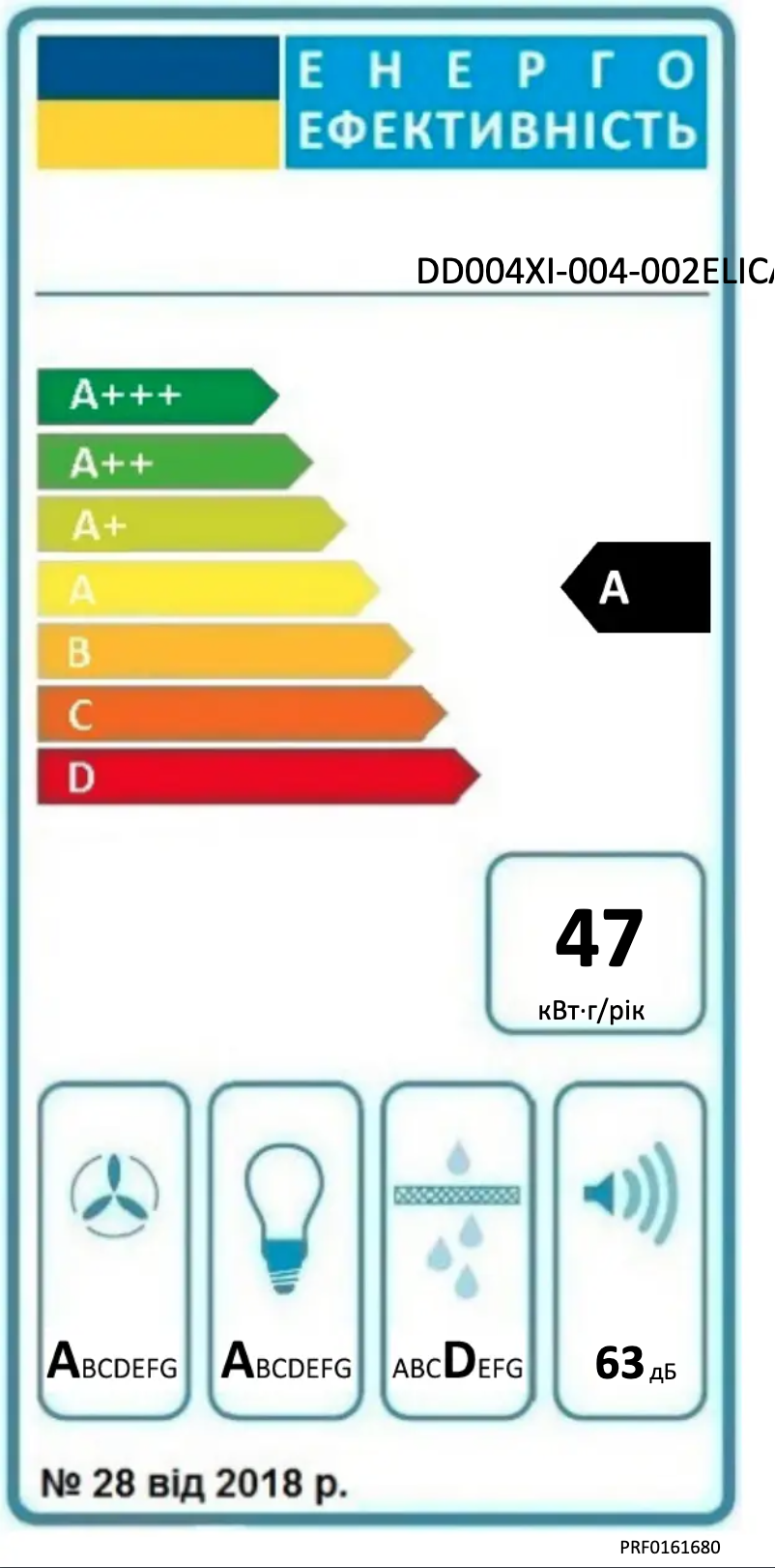 Page 1 de la notice Label énergétique Elica PRF0161680