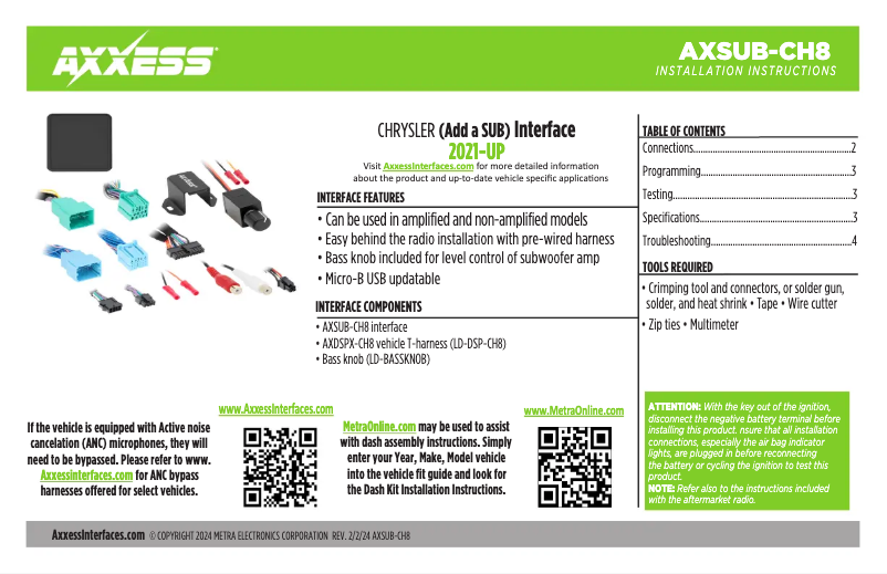 Page 1 de la notice Manuel utilisateur AXESS AXSUB-CH8