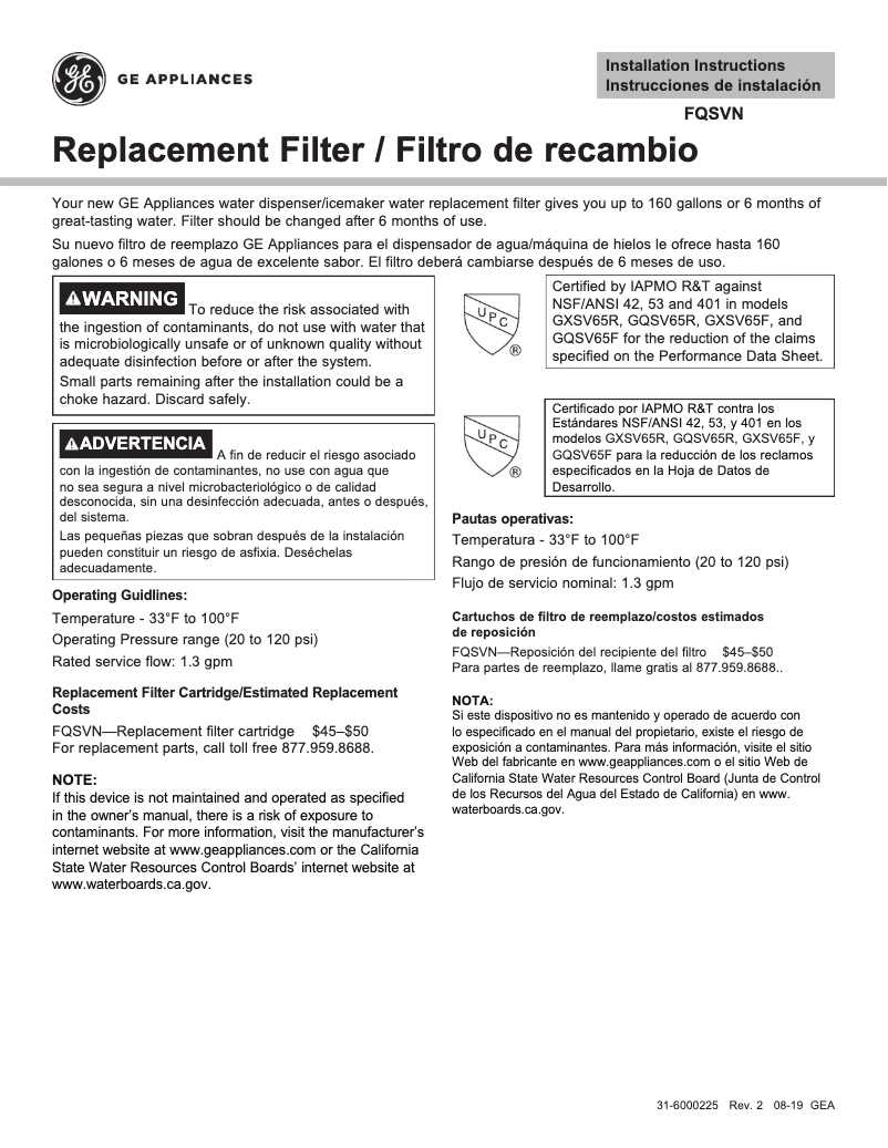 Page 1 de la notice Manuel utilisateur GE FQSVN