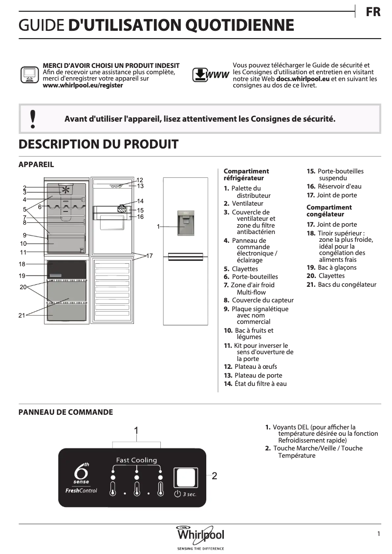 Page 1 de la notice Manuel utilisateur Whirlpool BSNF 8101 W AQUA