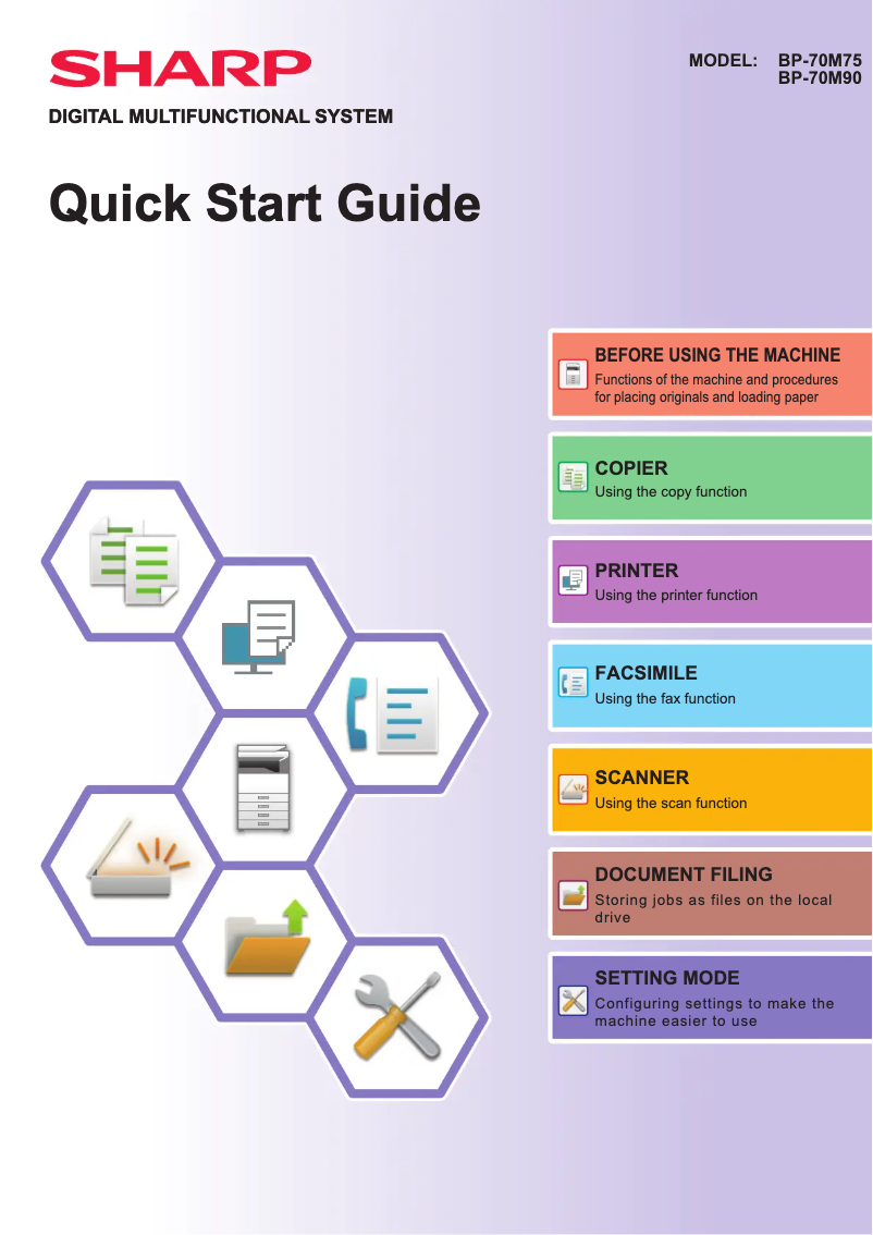 Page 1 de la notice Guide de démarrage rapide Sharp BP-70M90