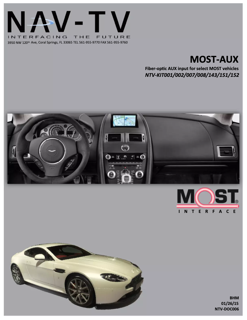 Page n°1 - Manuel utilisateur NAV-TV MOST-AUX NTV-KIT143