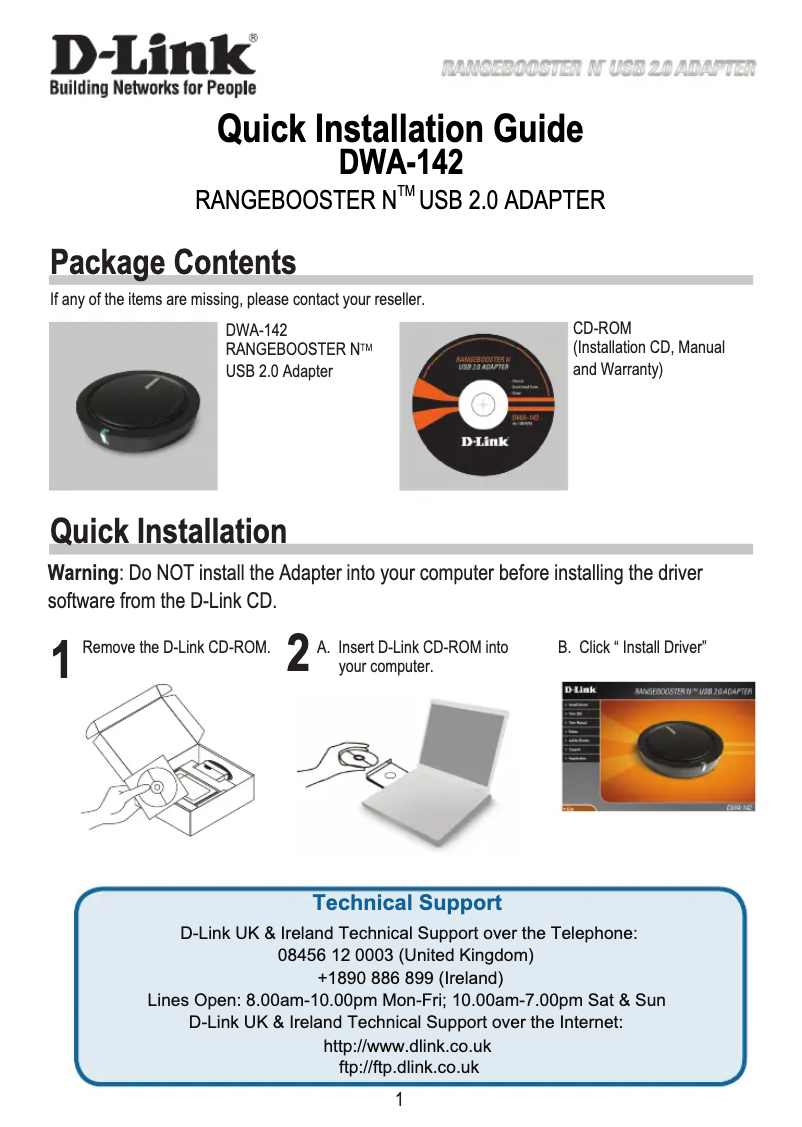 Image de la première page du manuel de l'appareil DWA-142