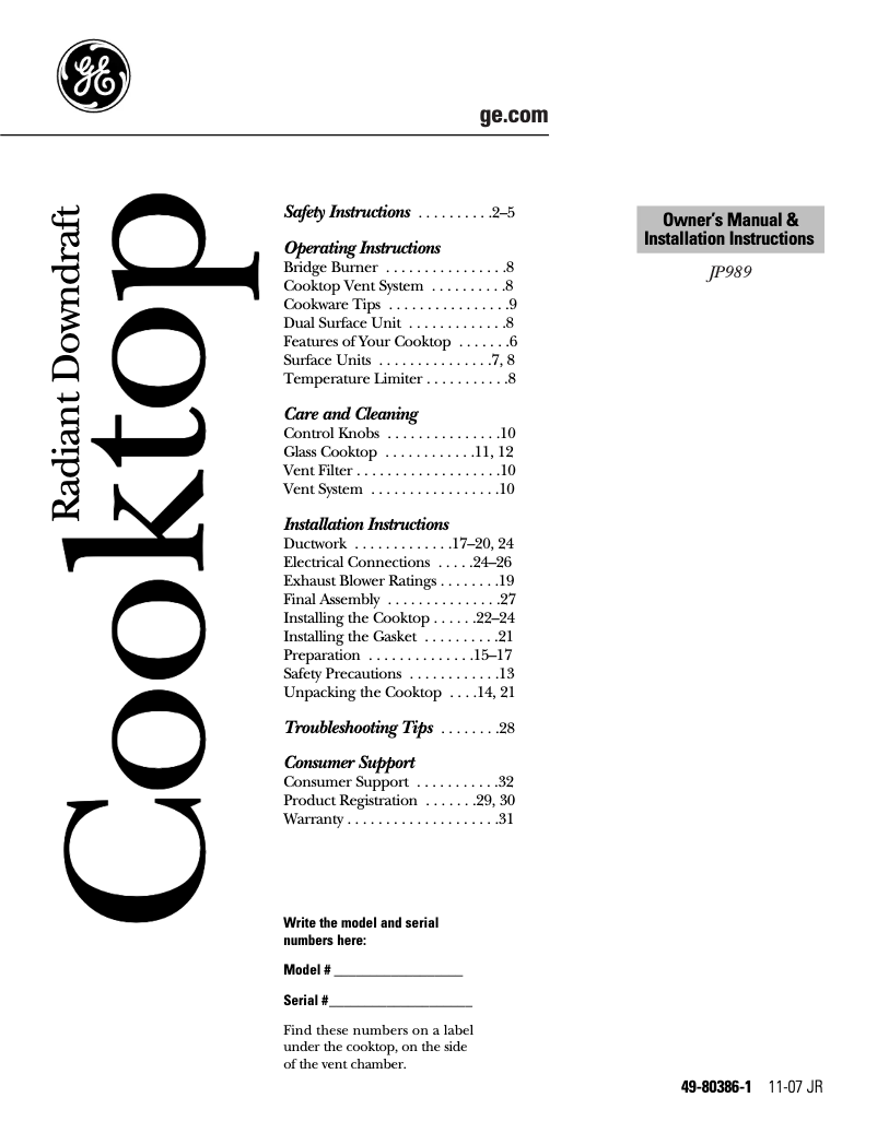 First page image of the manual for Profile JP989KKCC