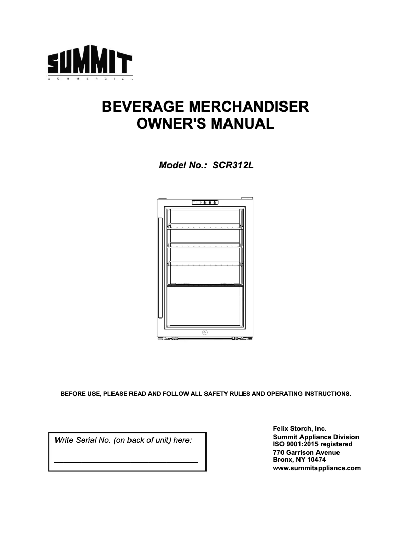 Page 1 de la notice Guide d'installation Summit SCR312L