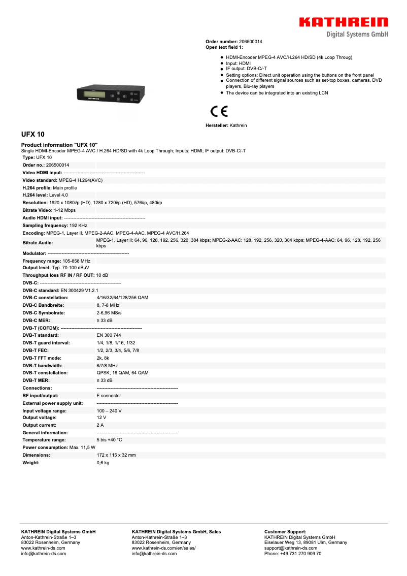 Page 1 de la notice Manuel utilisateur Kathrein UFX 10
