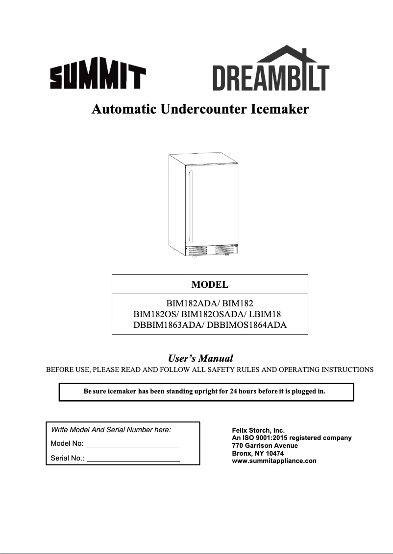 Page n°1 - Manuel utilisateur Summit BIM182OSADA