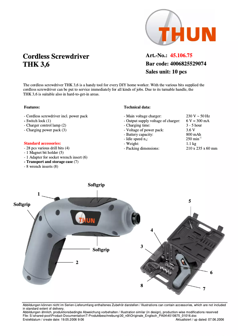 Page 1 de la notice Manuel utilisateur THUN THK 3,6