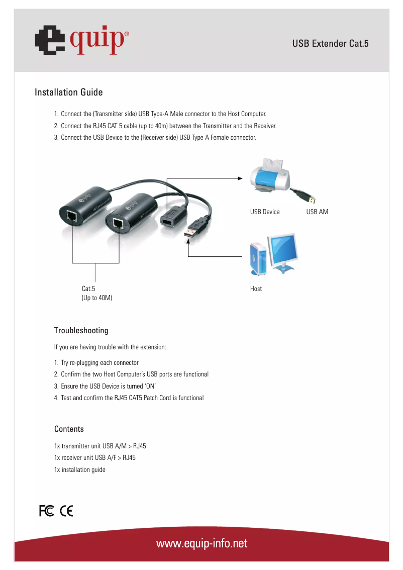 Page 1 de la notice Manuel utilisateur Equip USB 1.1 Extender Cat5e