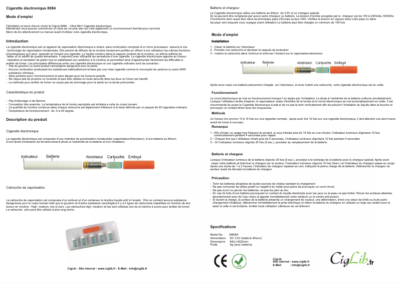 Page 1 de la notice Manuel utilisateur CigLib 8084