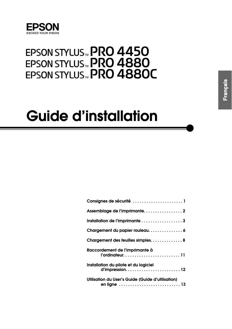 Image de la première page du manuel de l'appareil Stylus Pro 4880