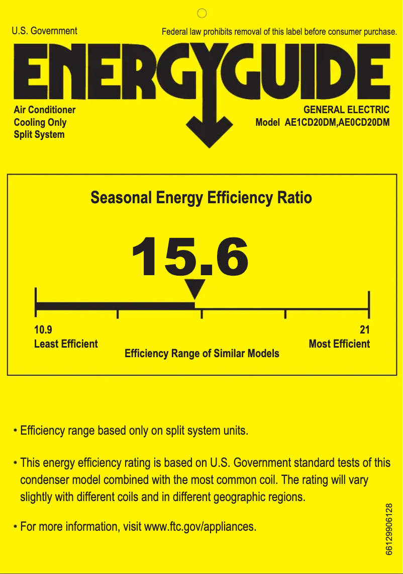 Page 1 of the manual Energy Label GE AE0CD20DM