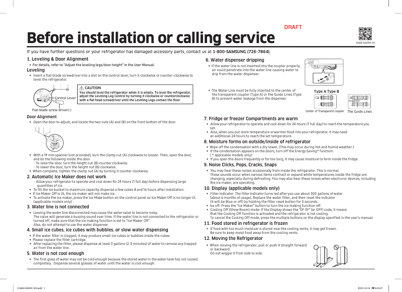 Page 1 de la notice Guide d'installation Samsung RS23T5B00S9