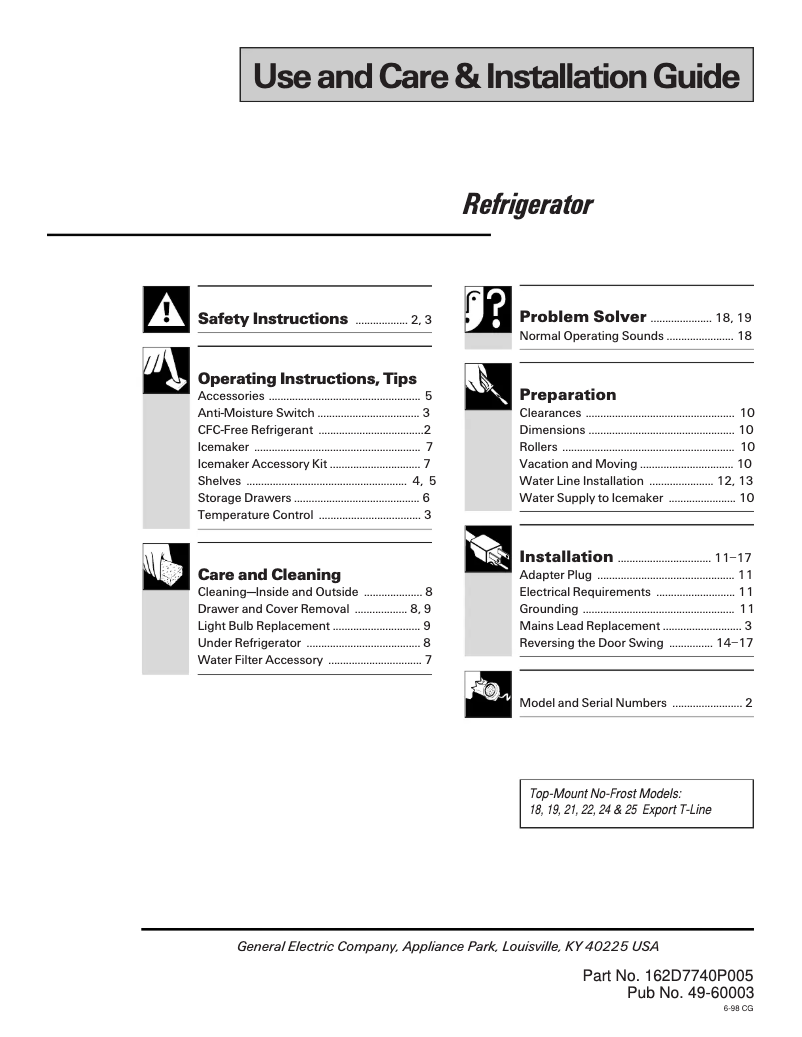 Page 1 of the manual Use and Maintenance Manual GE TBT18SABRAA