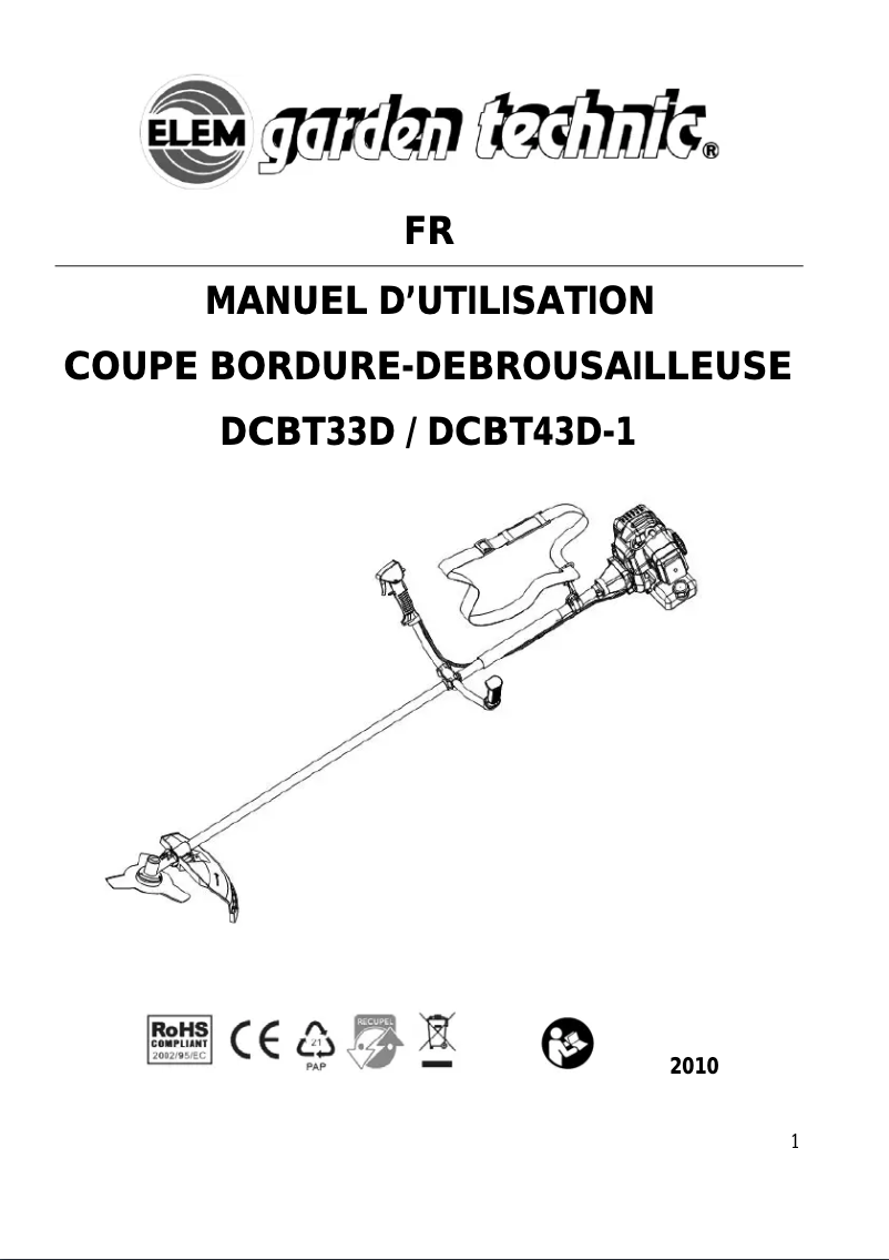 Page 1 de la notice Manuel utilisateur ELEM Garden Technic DCBT33D
