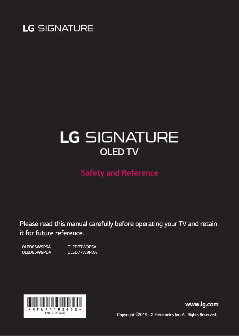 Page 1 de la notice Manuel utilisateur LG OLED65W9PDA