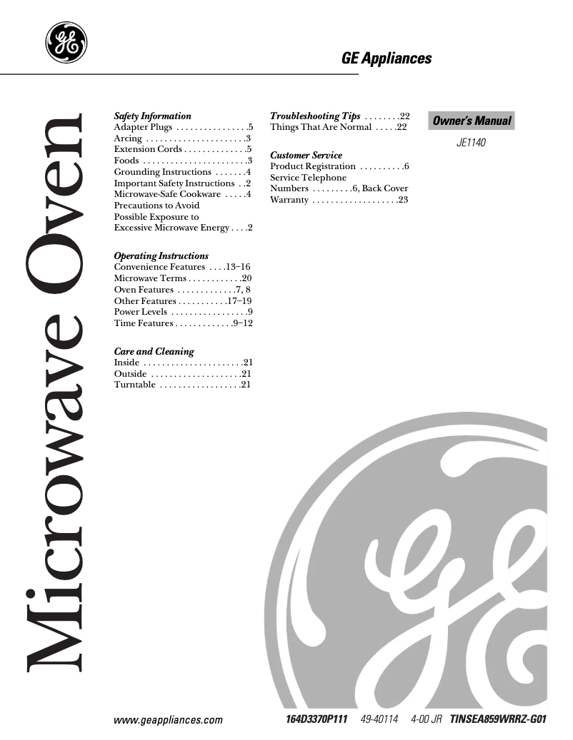 Imagen de la primera página del manual del dispositivo JE1140WC