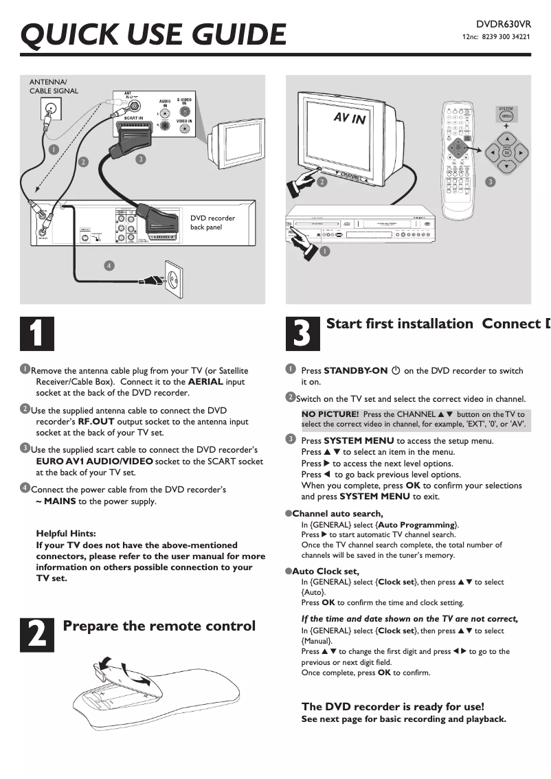Page n°1 - Guide de démarrage rapide Philips DVDR630VR