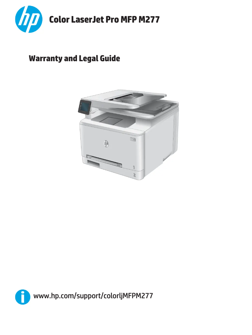 Page 1 de la notice Informations de garantie HP Color LaserJet PRO MFP M277