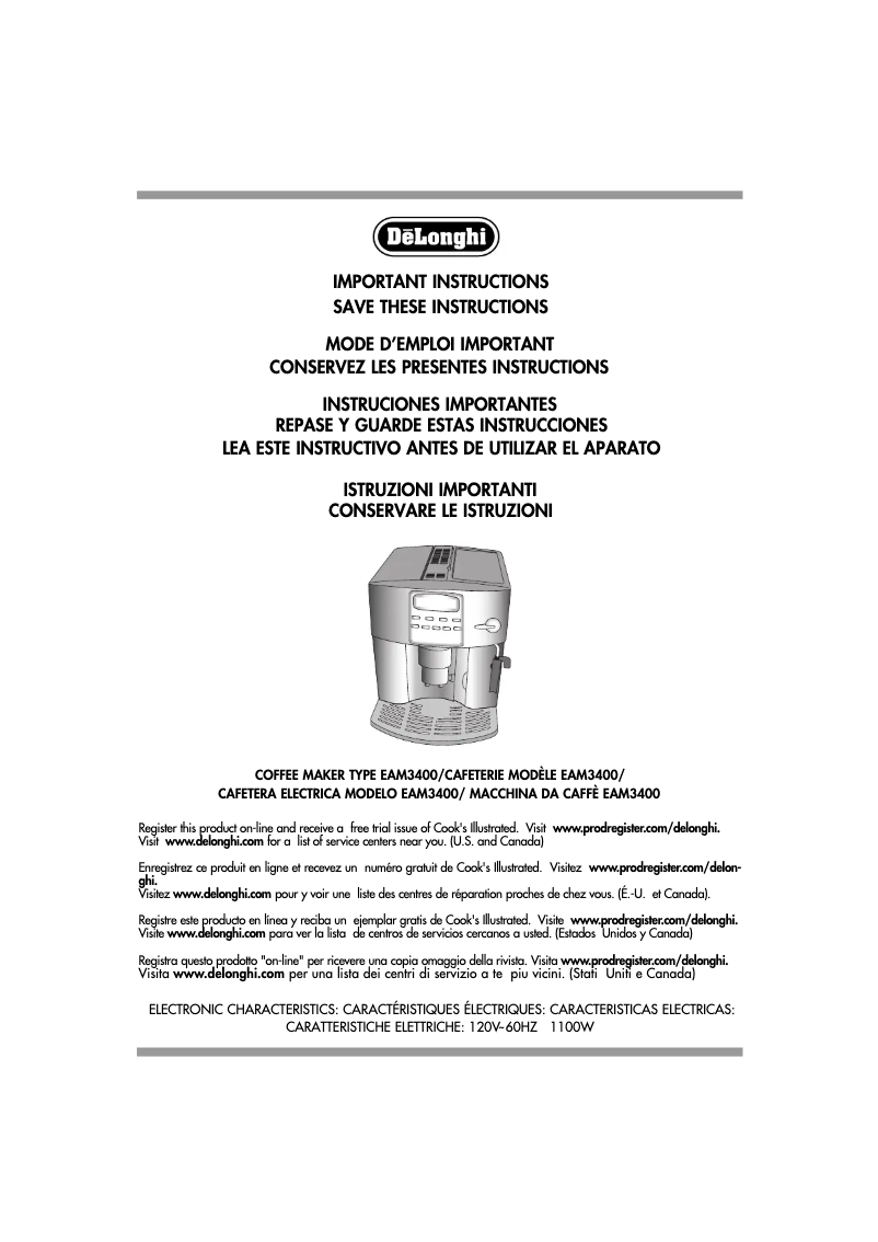 Image de la première page du manuel de l'appareil Magnifica ESAM 3400