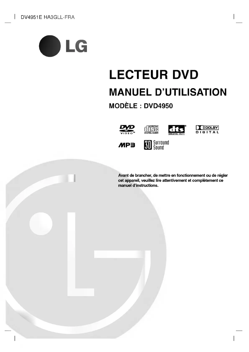 Page 1 de la notice Manuel utilisateur LG DV4951E