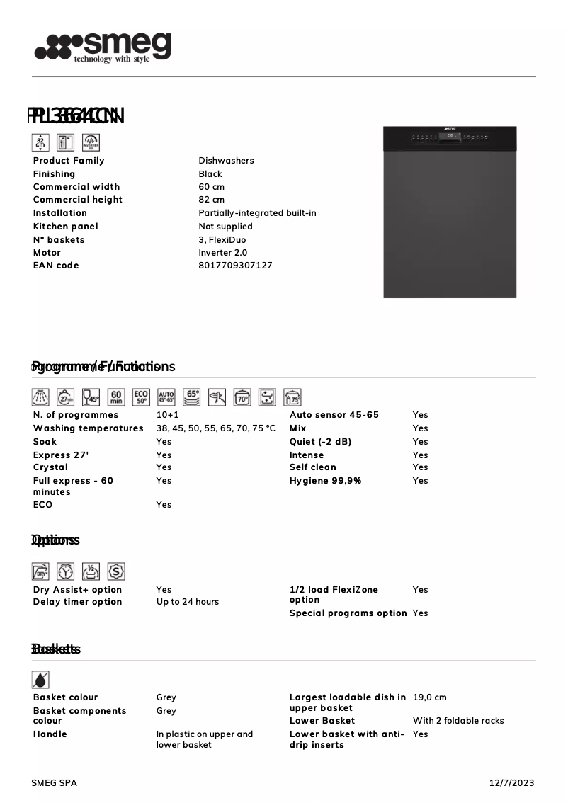 Page n°1 - Fiche technique Smeg PL364CN