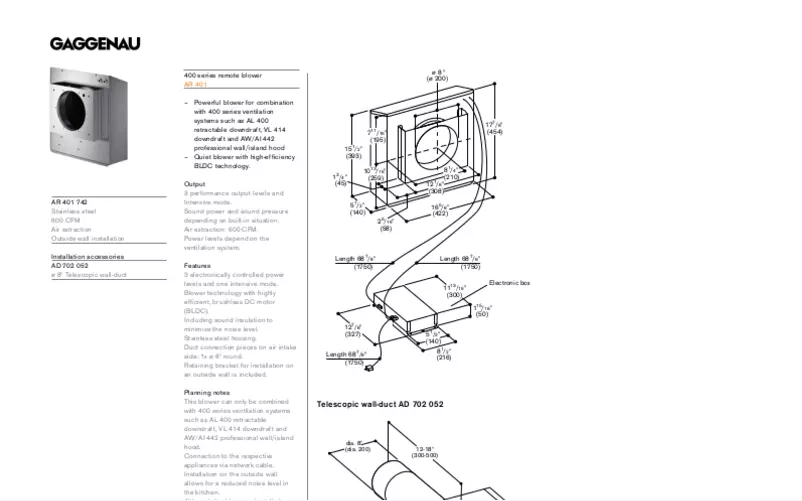 Página 1 del manual Ficha técnica Gaggenau AR401742