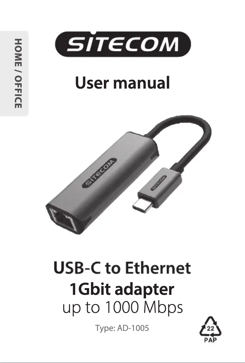 Page 1 de la notice Manuel utilisateur Sitecom AD-1005