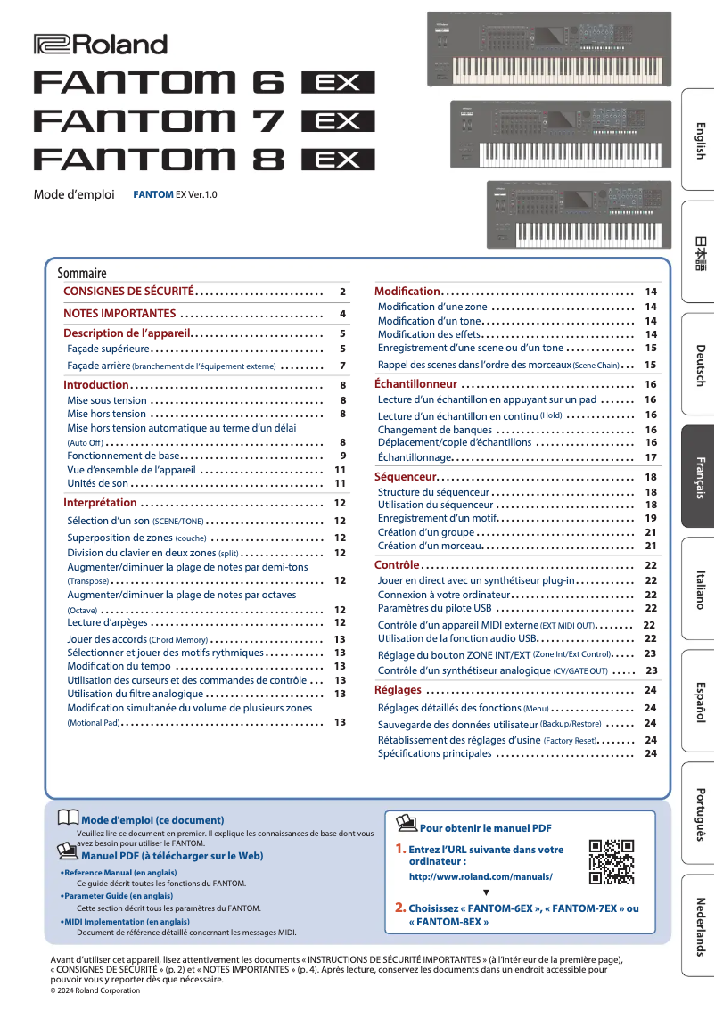 Page n°1 - Manuel utilisateur Roland FANTOM 8 EX