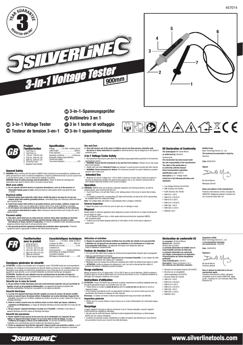 Page 1 de la notice Manuel utilisateur Silverline 457014