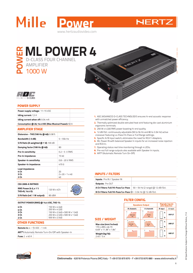 Page 1 de la notice Fiche technique Hertz ML Power 4