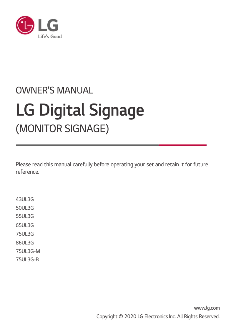 Page 1 de la notice Manuel utilisateur LG 86UL3G-B