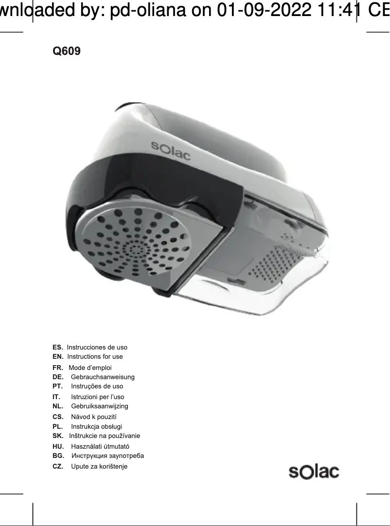 Page n°1 - Manuel utilisateur Solac Q609