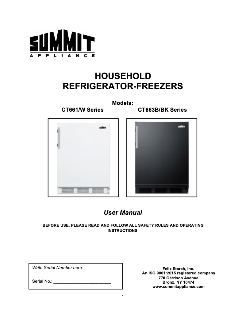 Page n°1 - Manuel utilisateur Summit CT663BKSSHHADA