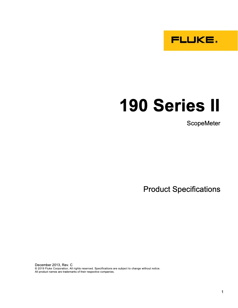 Page 1 de la notice Fiche technique Fluke ScopeMeter 190-502