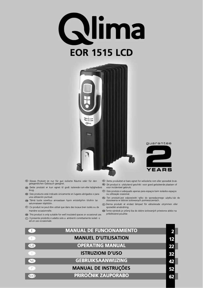 Page n°1 - Manuel utilisateur Qlima EOR1515 LCD