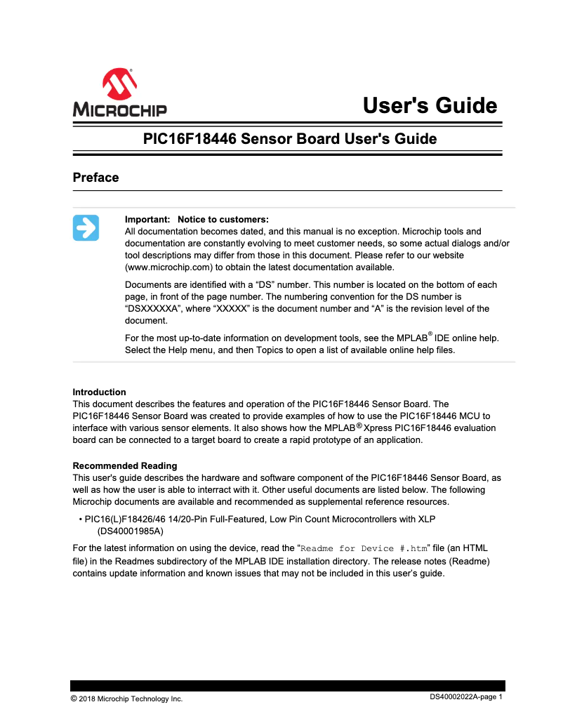 Page 1 de la notice Manuel utilisateur Microchip PIC16F18446