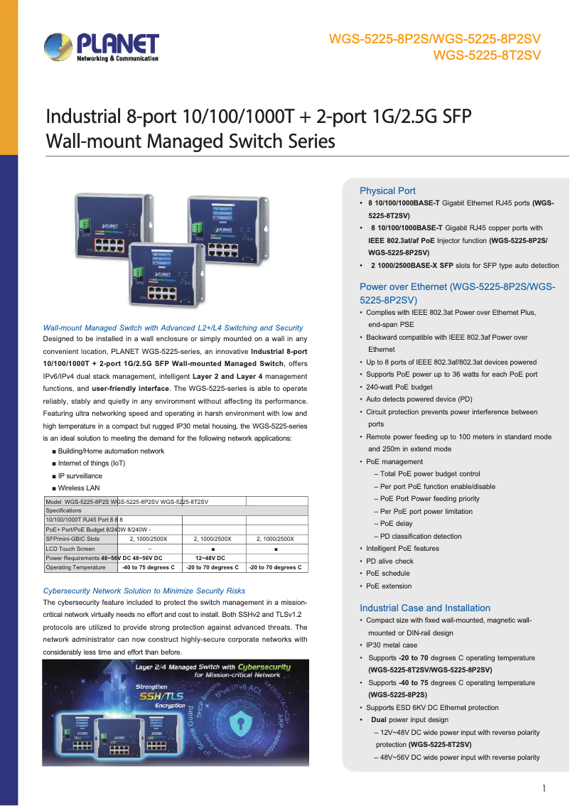 Page n°1 - Fiche technique Planet WGS-5225-8T2SV