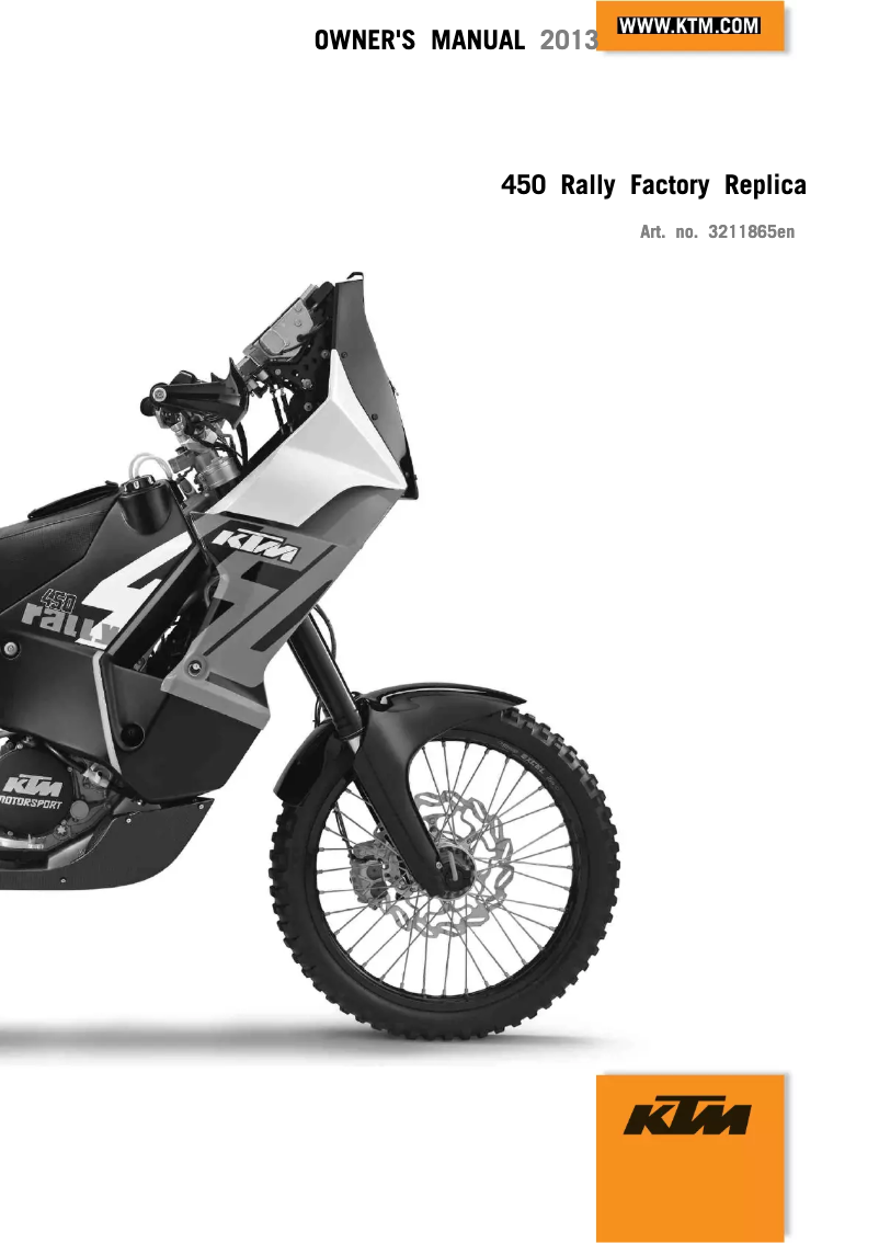 Page 1 de la notice Manuel utilisateur KTM 450 Rally Factory Replica (2013)