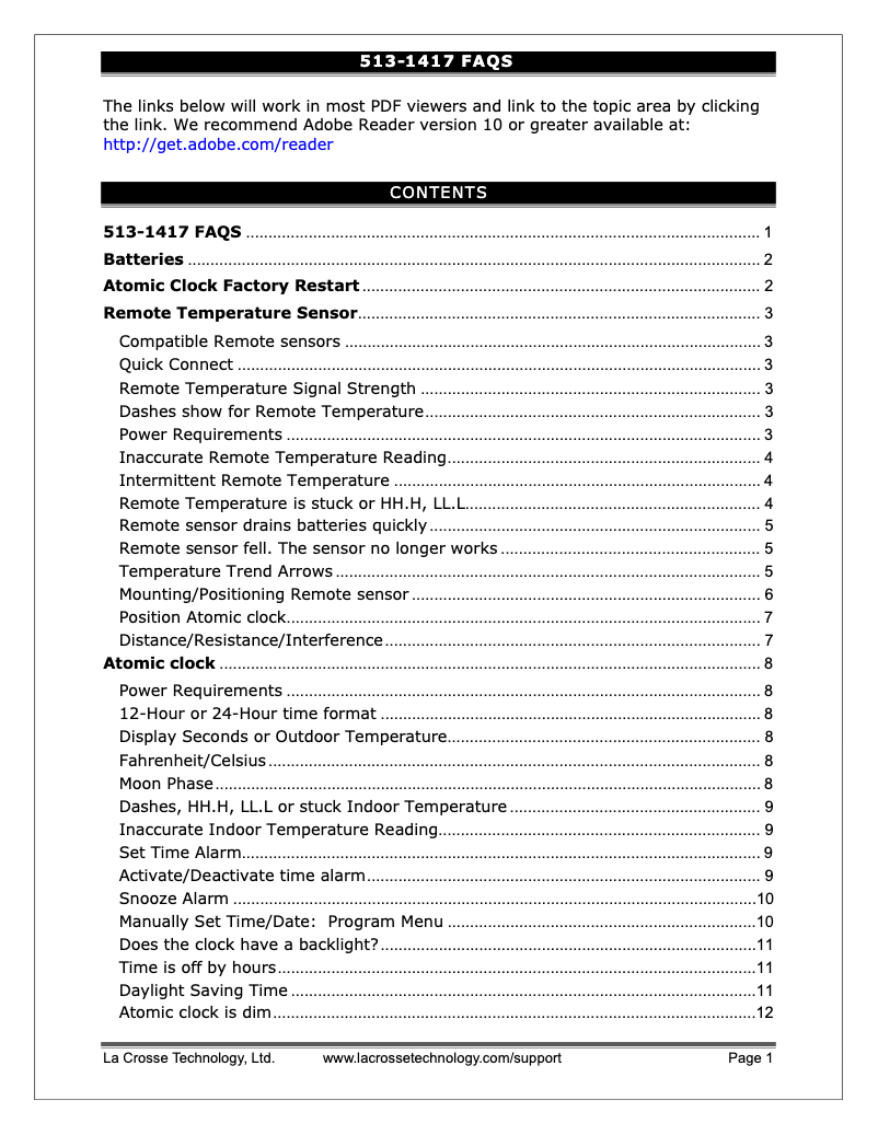 Page n°1 - FAQ La Crosse Technology 513-1417