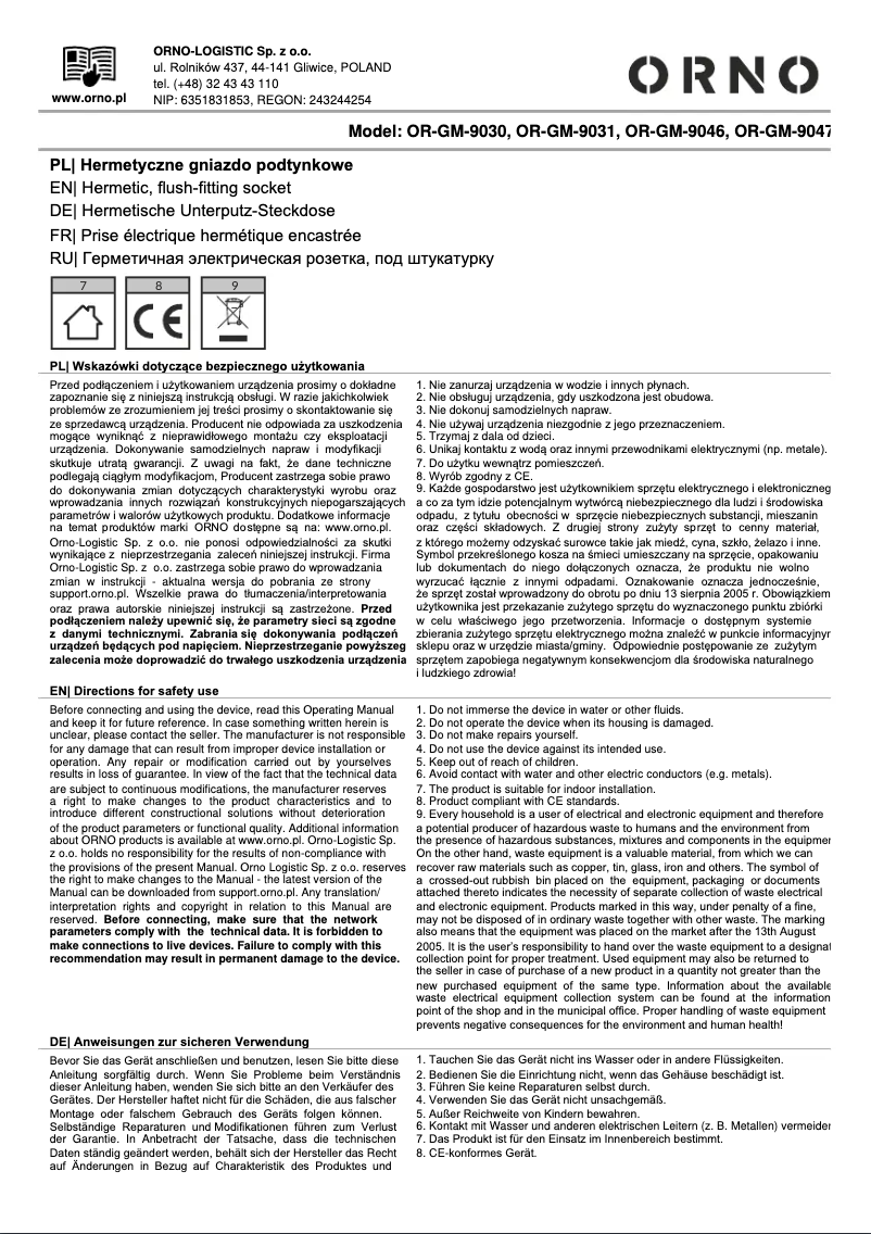 Image de la première page du manuel de l'appareil OR-GM-9030