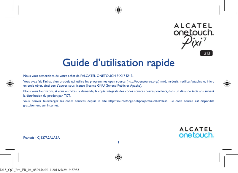 Imagen de la primera página del manual del dispositivo One Touch Pixi 7